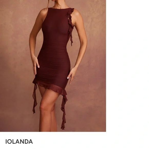 Oh Polly Backless Ruffle Detailing Mini Dress in Brown - Picture 4 of 5